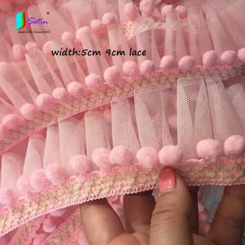 10meters Wholesale Dreamly Color Plush Ball Mesh Pleated Lace DIY Home Doll Pets Clothes Curtain Decorative Lace Accessories