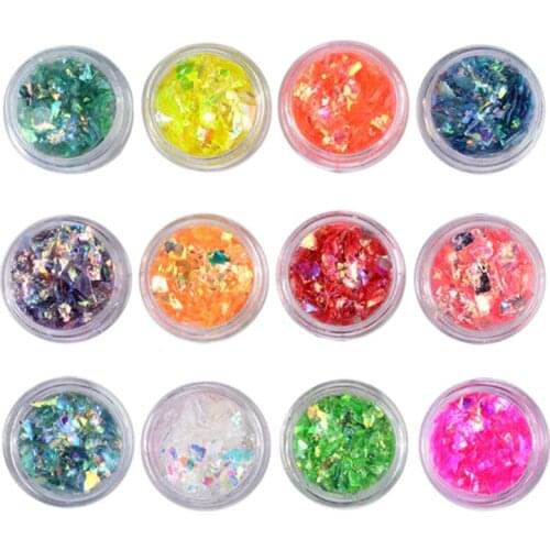 12 Colors Manicure Shell Cellophane Colorful Candy Aurora Papers Hard Epoxy Filling Nail Polish Adhesive Nail Decoration