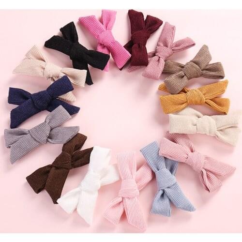 15pcs Baby Girls Bows Hair Clips Fashion Corduroy Cotton Knot Bow Hairpins School Girls Hair Wear Hair Accessories 15 COLORS
