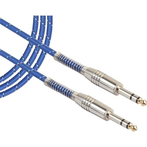 2x Blue Braided 6.35mm TRS Male To Male Cables Balanced Interconnect Cables