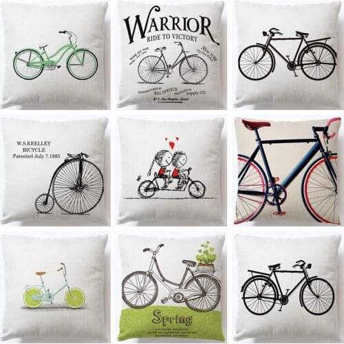 45x45cm Vintage Bicycle Linen Square Decorative Pillows Covers Cushion Cover Sofa Bed Throw Pillows Case Home Decor