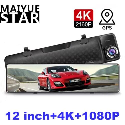 12" Car DVR 4K 3840*2160P Dash Cam Camera Sony IMX415 Rear View Mirror GPS Dual Lens 1080P Car Video Recorder Parking Monitor