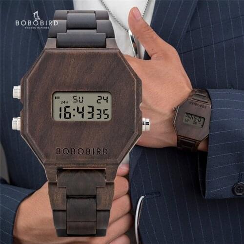 BOBO BIRD Wood Digital Wristwatches Women Men watch electronic ELD Display Bamboo Wood Handmade relogio masculino In Gift Box