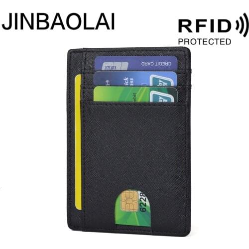 Jinbaolai AliExpress Amazon RFID Genuine Leather Emplyees Card Leather Cover Bank Gift Card Holder Anti-Magnetic Wallet
