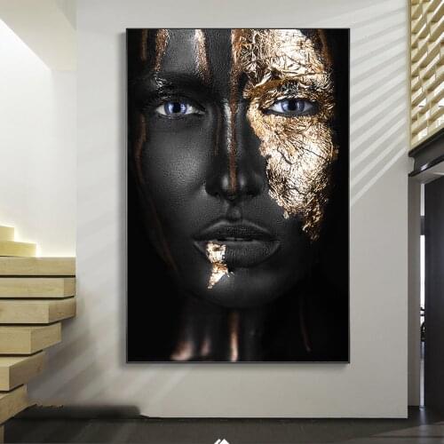 Black Girl With Golden Makeup Canvas Paintings Modern Wall Art Posters And Prints African Woman Wall Pictures Cuadros Decoration