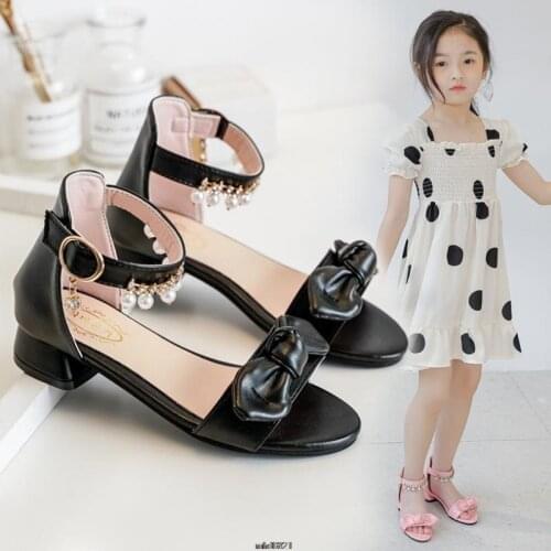 Childrens Shoes 2021 New Autumn Casual Glitter Bowknot Children High Heel Girls Shoes Fashion Princess Dance Party Sandals