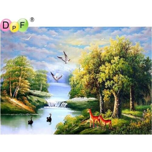 DPF 5D Diamond Embroidery waterfall deer Diy Diamond Painting Cross Stitch Diamond Mosaic Crafts Full Rhinestones wall painting