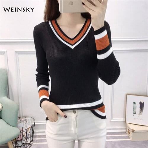 Women Knitted Jumper Sweater And Pullovers Korean Fashion Casual Style V-Neck Sweaters Winter And Autumn 2019 New Tops