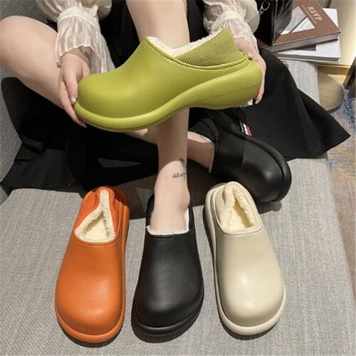 JIANBUDAN New Home Cotton shoes EVA Waterproof Winter Slippers Womens Indoor Warm Plush slippers Thick bottom Home shoes