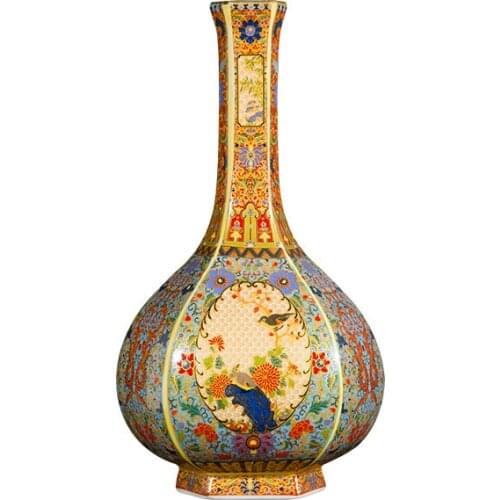 Antique Jingdezhen Enamel Vase Chinese Classic Porcelain Flower Vase Collection Vase