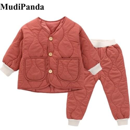 Winter Cute Girls Quality Warm Clothes Sets Kids Boys Thicken Pullover and Thick Pants 2pcs Sets Boy Warm Suit for Kindergarten