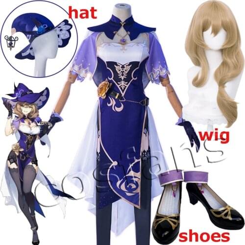 Game Genshin Impact Cosplay Lisa Costume Anime Genshin Impact Lisa Witch of Purple Rose Cosplay Costume The Librarian Sexy Dress