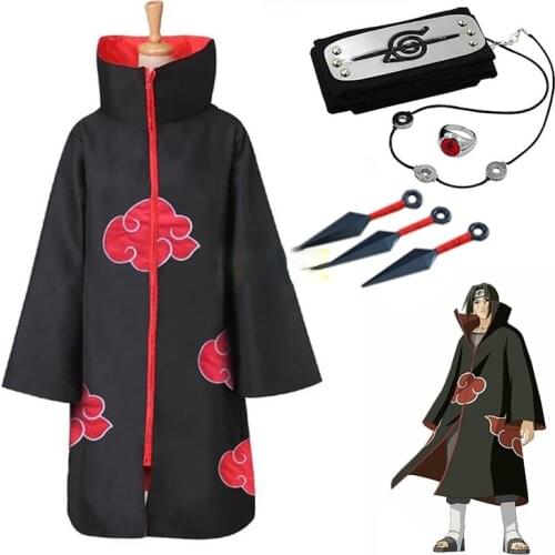Harajuku Cosplay Anime character Cloak Cosplay Costume Ring Headband Halloween Akatsuki Member Costumes Cloak Accessories Suit