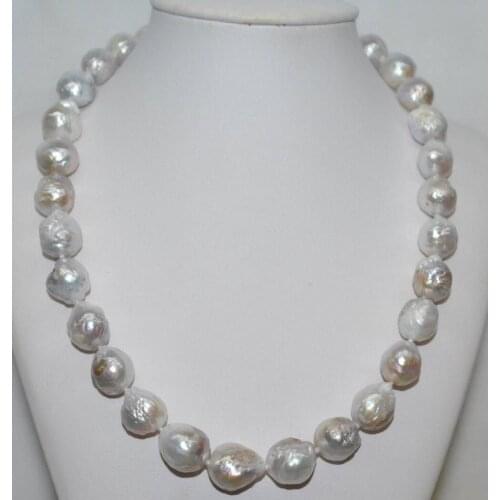 Nice 12-13MM natural cultured freshwater white baroque pearl necklace 17"