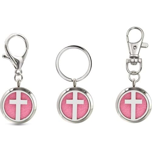 Cross 30mm Stainless Steel Jewelry Diffuser Locket Keychain Essential Oil Aromatherapy Perfume Keyring Key Chain 10pcs Pads Gift