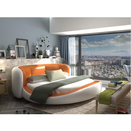 Real Genuine cow leather bed Soft Beds Bedroom camas lit muebles de dormitorio yatak mobilya quarto unique round bed designer