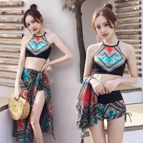 Summer Three Piece Print Bikini Swimsuit For Woman Sexy Hot Spring Swimwear Holiday Style