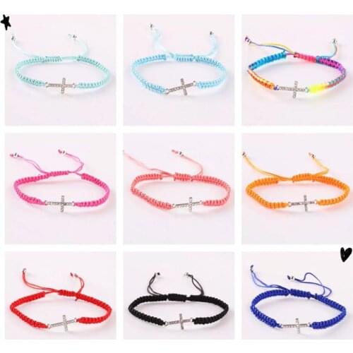 Hot European fashion cross bracelet woman red lucky line cross adjustable charm bracelet crystal set with Jesus gift jewelry
