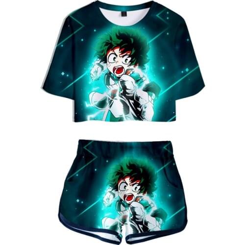 My Hero Academia 3D Print Dew navel Sport Girls Short Sleeve tracksuit Girls Sexy Two Pieces sets lovely T-shirts shorts Pants