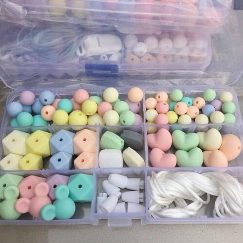 Geometric Silicone Teething Necklace set Silicone Beads Nursing Necklace Hexagon Silicone plastic button ropes beads