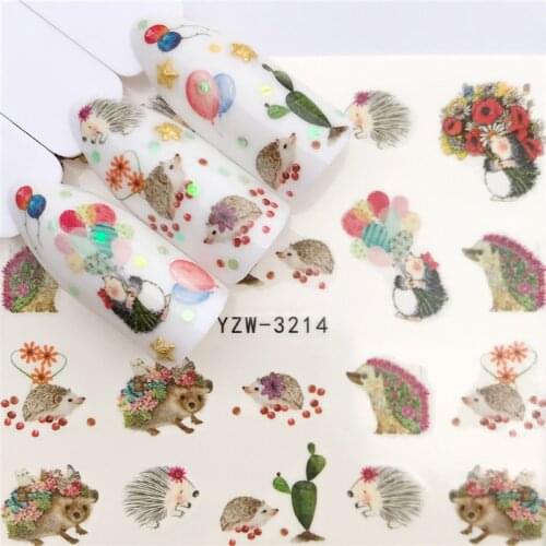 Nail Sticker Water Decals Lovely Hedgehog Nail Art Decorations Accessories For Manicure Animal Designs Watermark Stickers
