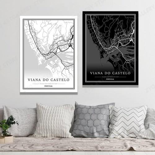 Viana Do Castelo Map Wall Art Canvas Print Poster Artwork Unframed Modern Black and White Map Souvenir Gift Home Decor