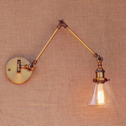 Brass Antique Loft Vintage Wall Light Glass Swing Long Arm Wall Lights Fixtures Industrial Retro Wall Lamp Edison Appliques LED