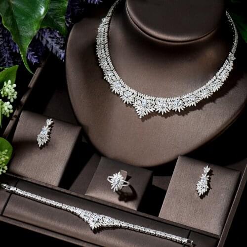 HIBRIDE Newest Luxury Sparking Brilliant Cubic Zircon Necklace Earrings Wedding Bridal Jewelry Sets for Women Dress Party N-1402
