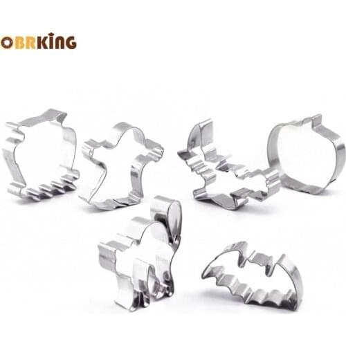 OBRKING 6Pcs/set Stainless Steel Baking Mold Cookies Cutting Molds Halloween Fondant Candy Cake Decorating Tools Free Shipping