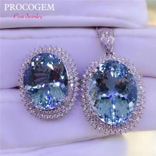 Natural Blue Topaz Jewelry sets for Women Party Anniversary Necklace Ring 10x14mm Big Real gemstones 925 Sterling Silver #828