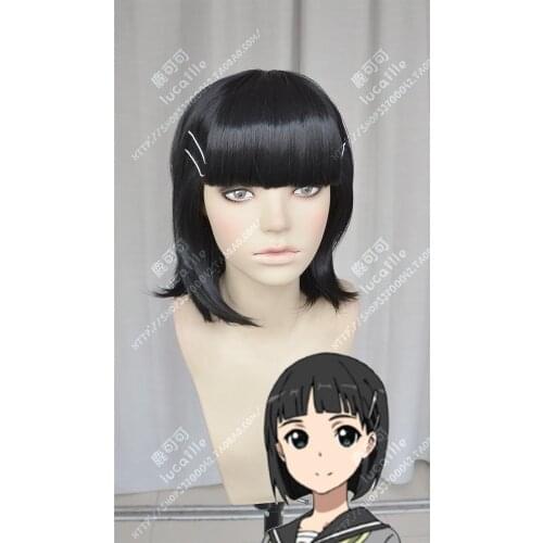 Anime Sword Art Online Kirigaya Suguha Cosplay Wig Short Black Heat Resistant Synthetic Hair Wigs + Wig Cap + Free Hairpins
