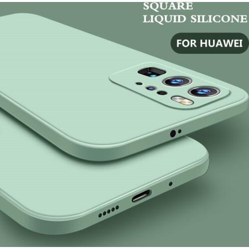 Luxury Square Liquid Silicone Soft Case For Huawei P50 P40 Pro Plus P30 Lite P20 Pro Mate 40 RS 30 20X Fashion Solid Color Cover