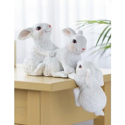 Scandinavian 3 Rabbits Figurines Resin Animal Crafts Fairy Garden Miniature Sculpture Office Desk Home Decoration Birthday Gifts
