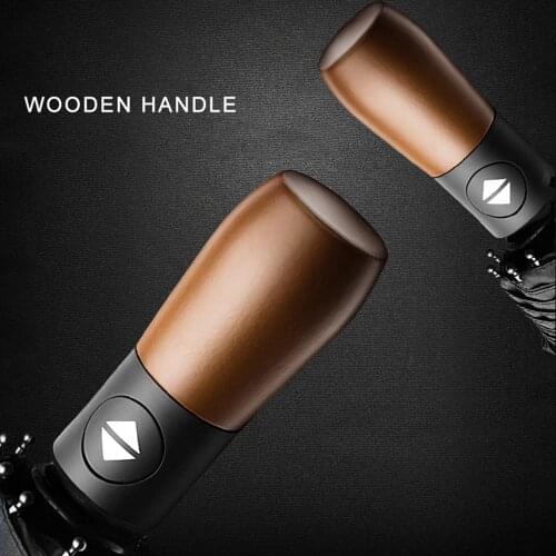 Wooden Handle Three Folding 10 Ribs Large Automatic UmbrellaRain Women Business Men Windproof UmbrellasParasol Golf Gift B65