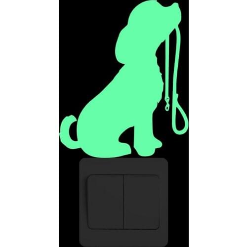 Dog with Leash Luminous Switch Sticker Christmas Decorations for Home/Cartoon Animal Xmas Wall Decal/Shop Window Bedroom Decor