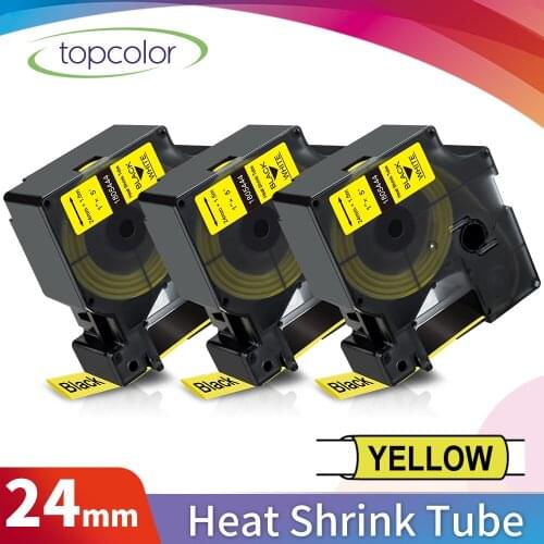 Topcolor 3PK 24mm Label Tape Heat Shrink Tube Compatible Dymo 1805444 Industrial Tape Black on Yellow for Dymo Label Maker 4000