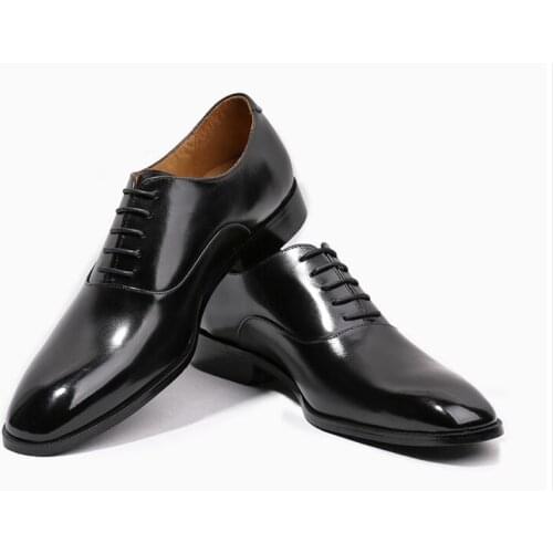 Handmade High Top Oxfords Genuine leather Goodyear Formal business shoes for men Mens shoes Fashion elastic Men shoes