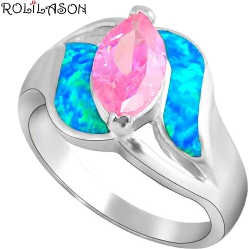 Royal design Retail Gorgeous style Pink Zircon Blue Fire Opal silver plated plated Stamped Ring Jewelry OR538