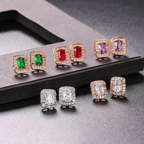 MxGxFam Rose Gold Plated Square Zircon Stud Earrings For Women Fashion Jewelry AAA+ Cubic zirconia