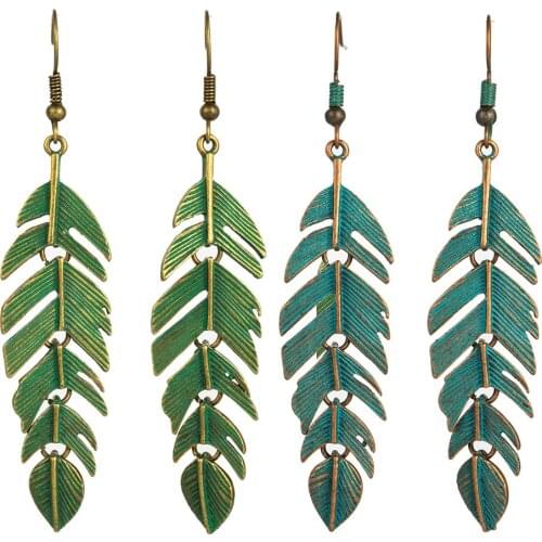 2020 Retro green leaf tassel eardrop earring jewelry Vintage ethnic boho bohemian leaves hanging dangle drop earrings for women