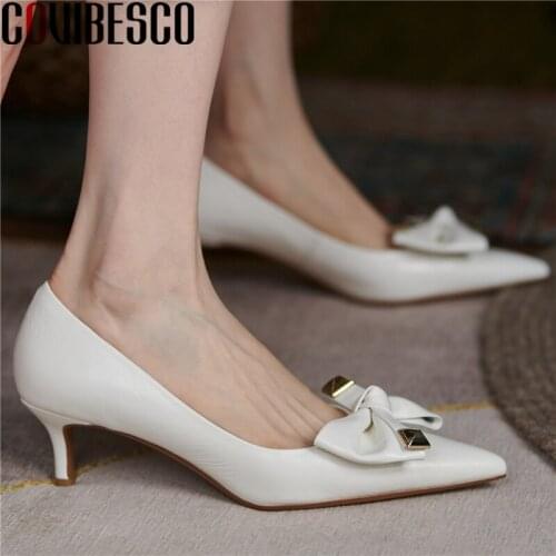 COVIBESCO Women Pumps Fashion Elegant Butterfly-Knot Genuine Leather High Heels Office Lady Basic Shoes Woman 2021 Spring Summer