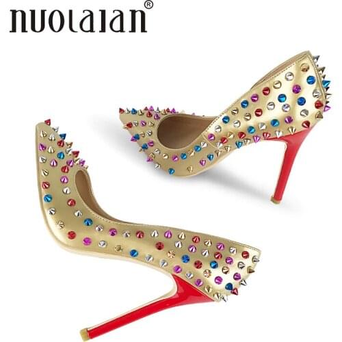 Brand Shoes Woman High Heels Women Shoes Pumps Stilettos Shoes For Women Gold High Heels 12CM Rivert Shoes