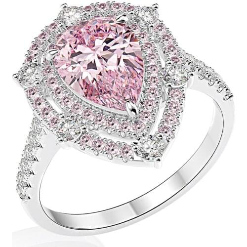 MADALENA SARARA Sterling Silver 925 Women Ring Drop Shape Cubic Zirconia Calve Design Pink Stone