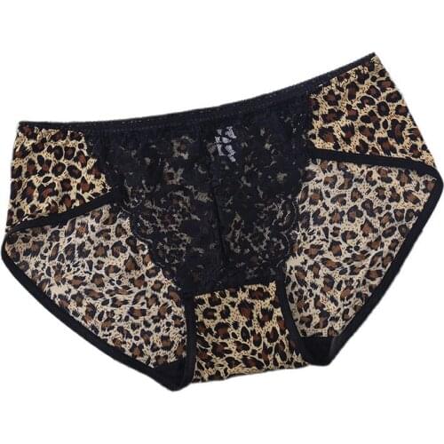 Hot Sale Sexy Lingerie Briefs Underwear Leopard Print Hollow Out Lace Patchwork Panties Lady Low Knickers Underpants 2021 New
