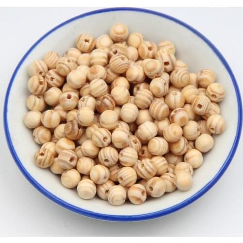 200Pcs Pine Stripe Natural Wood Beads 8mm Spacer Beading Wooden Beads For Baby DIY Kids Toys & Pacifier Clip Jewelry Bracelet