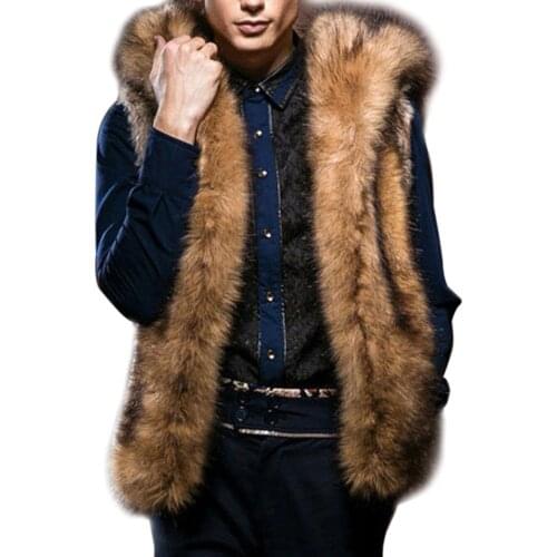 2019 Fashion Winter Men Hairy Faux Fur Vest Hoodie Hooded Thicken Warm Waistcoats Sleeveless Coat Outerwear Jackets Plus Size