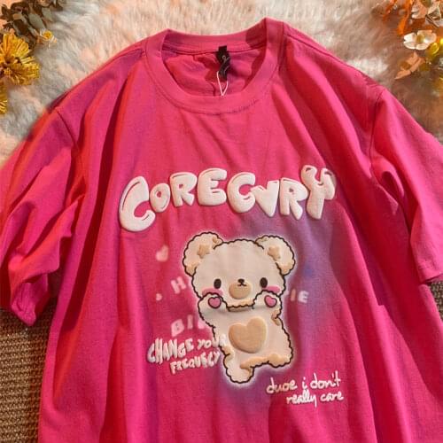 3 Colors Fashion Bears Letter Printed Funny Graphic T Shirts Streetwear Teens Couples Clothing O-neck Short Sleeve Summer Tops