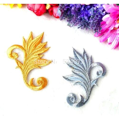 5 Pair/Lot Iron On Embroidery Gold Appliques Costumes Cosplay Patches Fashion Trims 7*9.5cm