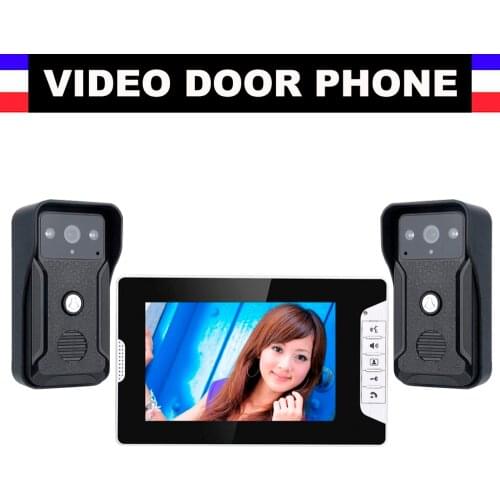 7" Screen Video Door Phone Doorbell Intercom System 1000TVL IR Night vision Camera Video Doorbell unlock for villa Home 2-Camera