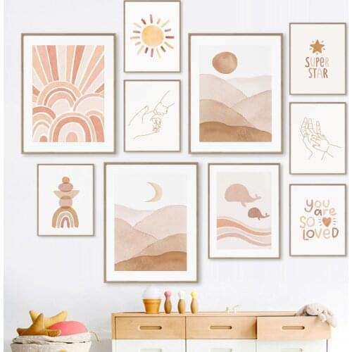 Abstract Line Sun Moon Star Rainbow Boho Baby Mom Hand Posters And Prints Wall Art Canvas Painting Wall Pictures Kids Room Decor